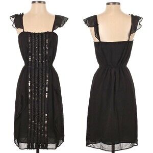Twelfth Street by Cynthia Vincent Silk Dress Black Beaded Fairy Flutter Size XS
